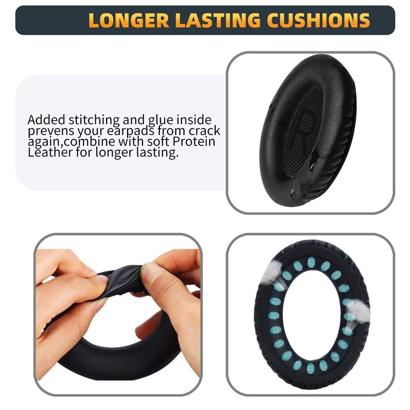 GEVO Premium Replacement Ear Pads for Bose QC35 & QC35ii Headphones Made by GEVO- Comfortable Adaptive Memory Foam and Extra Durable - Fits QuietComfort 35 & 35ii / SoundLink 1&2 AEï¼ˆOver-Earï¼‰ (Black) - Image 5